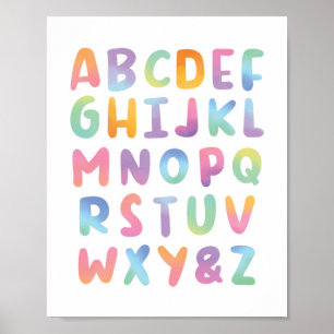 Farbenfrohe Watercolor Alphabet ABC Klassenzimmer  Poster
