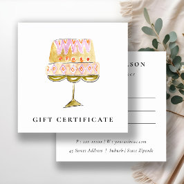 Farbenfrohe Watercolor Cake Bakery - Geschenkgutsc Quadratische Visitenkarte