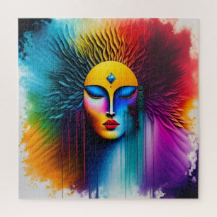 Farbenfrohe Watercolor Frau konfrontiert Abstrakte