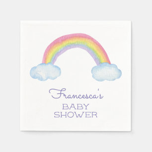 Farbenfrohe Watercolor Regenbogen- und Wolkendusch Serviette