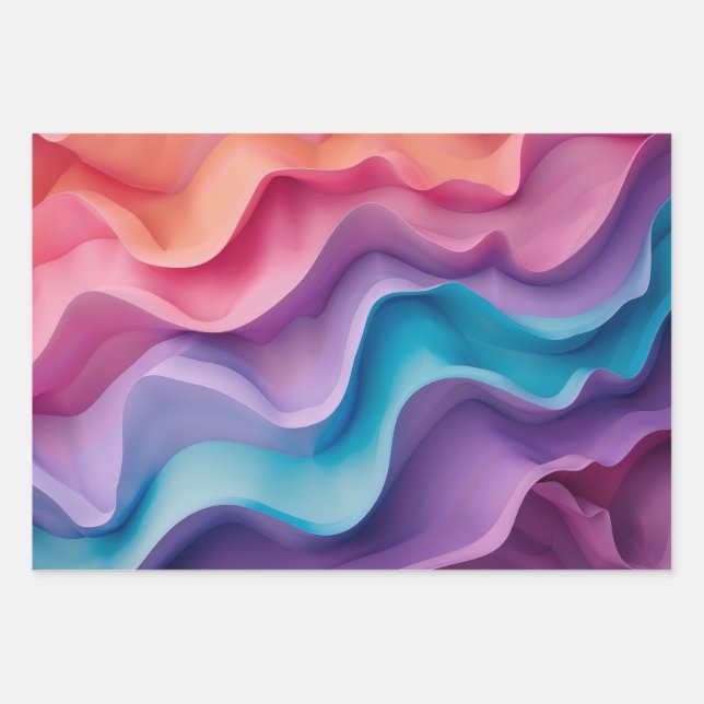 Farbenfrohe Waves Geschenkpapier Set (Vorderseite)