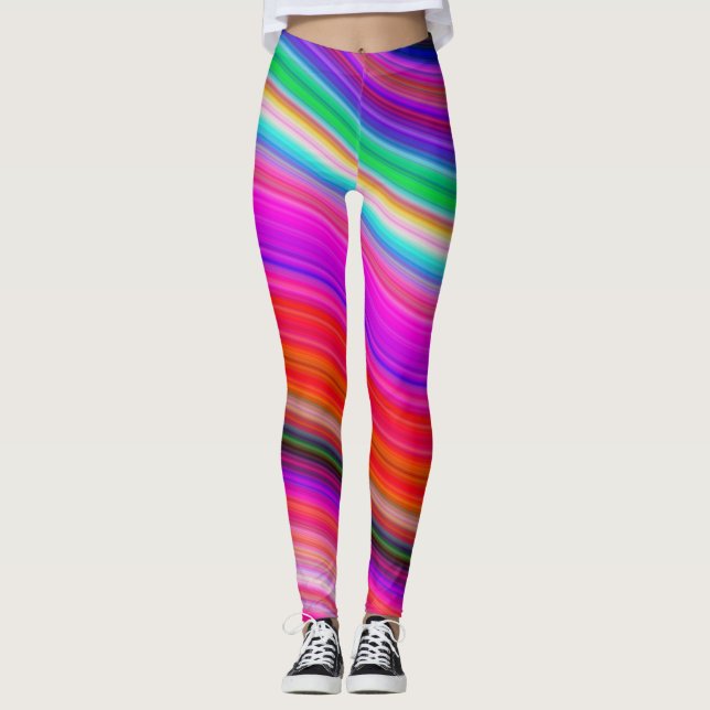 Farbenfrohe Waves Regenbogenfarbenmuster Leggings (Vorderseite)
