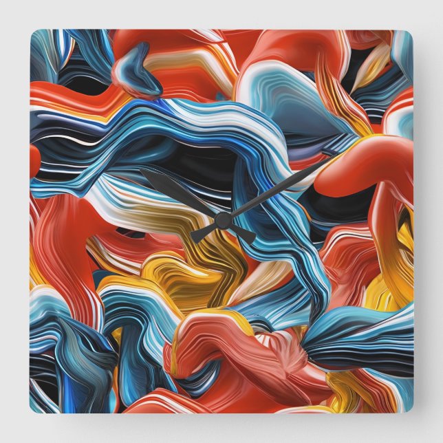 Farbenfrohe Waves Streams Blue Gold White Wall Uhr (Vorderseite)