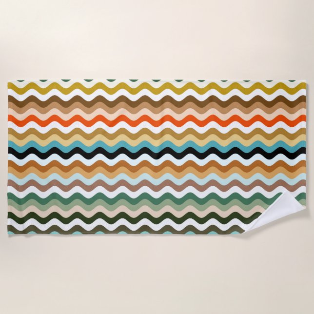 Farbenfrohe Wavy Zigzag mehrfarbiges Muster Strandtuch (Vorderseite)