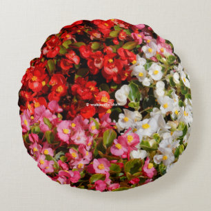 Farbenfrohe Wax Begonias Rundes Kissen