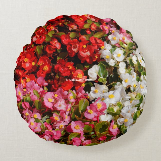 Farbenfrohe Wax Begonias Rundes Kissen (Vorderseite)
