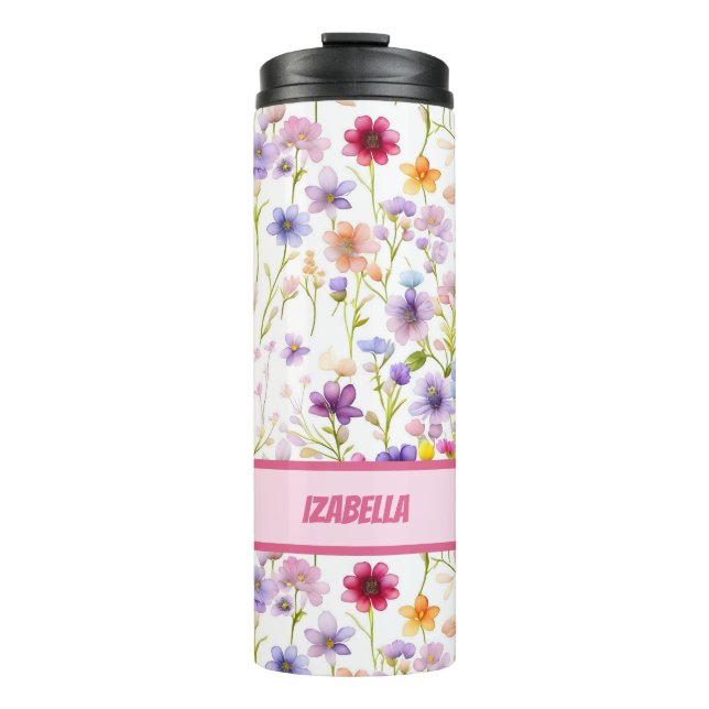 Farbenfrohe weibliche und Girly Spring Wilde Blume Thermosbecher (Vorderseite)