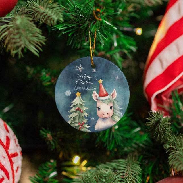 Farbenfrohe Weihnachten Einhorn Personalisiert Keramik Ornament (Von Creator hochgeladen)