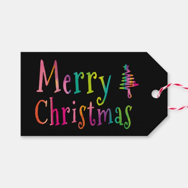 Farbenfrohe Weihnachten Geschenkanhänger (Vorderseite (Horizontal))