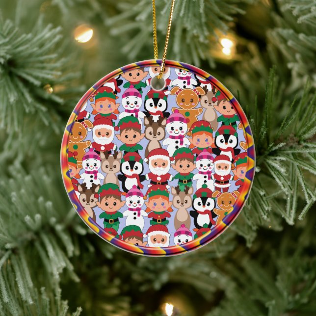 Farbenfrohe Weihnachten mit vielen Berufen Keramik Ornament (Baum)