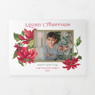 Farbenfrohe Weihnachten  Poinsettias  Foto Dreifach Gefaltete Urlaubskarte