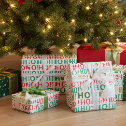 Farbenfrohe Weihnachten Rot Grün und Gold HO! HO!  Geschenkpapier
