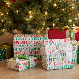 Farbenfrohe Weihnachten Rot Grün und Gold HO! HO!  Geschenkpapier