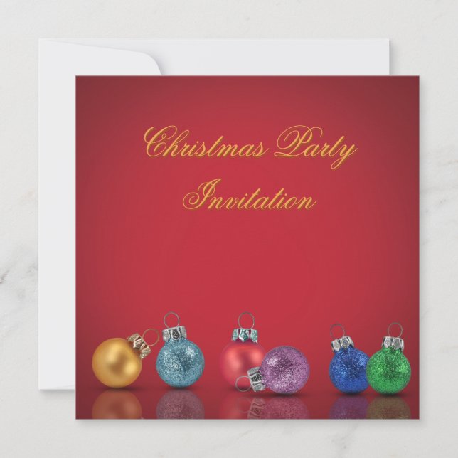 Farbenfrohe Weihnachts-Glitzer-Ornamente Einladung (Vorderseite)