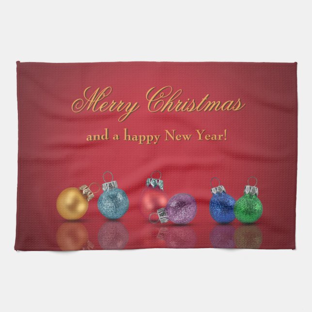Farbenfrohe Weihnachts-Glitzer-Ornamente Handtuch (Horizontal)