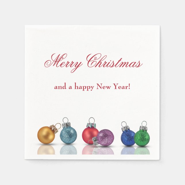 Farbenfrohe Weihnachts-Glitzer-Ornamente Serviette (Vorderseite)