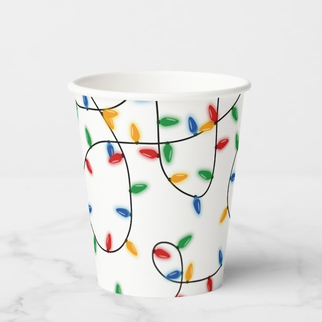 Farbenfrohe Weihnachts-Party-Lichter Pappbecher (Vorderseite)