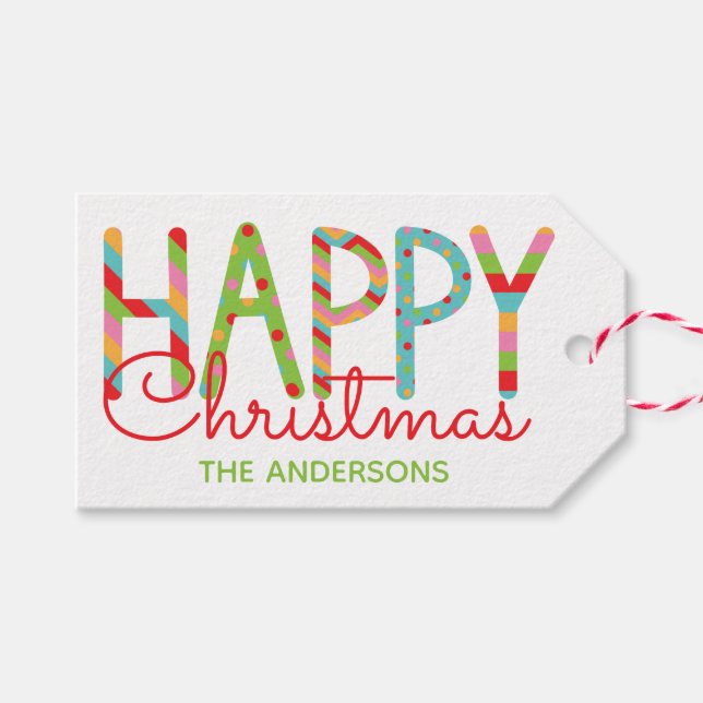 Farbenfrohe Weihnachts-Personalisierte Geschenktas Geschenkanhänger (Vorderseite (Horizontal))