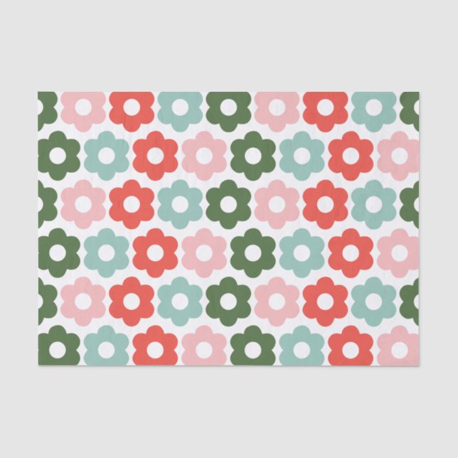Farbenfrohe Weihnachts Retro Daisy Tissue Seidenpapier (Vorderseite)
