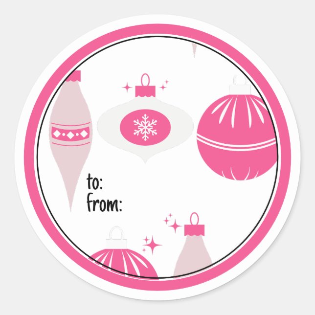 Farbenfrohe Weihnachtsaufkleber in Rosa und Schwar Runder Aufkleber (Vorderseite)