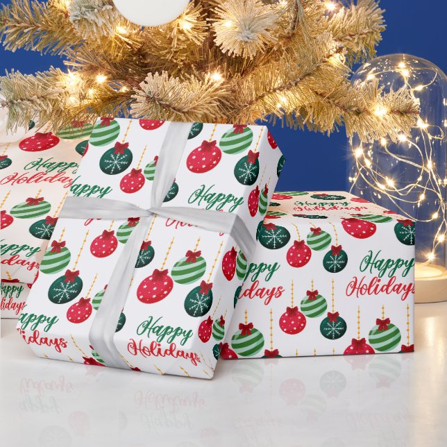 Farbenfrohe Weihnachtsbälle Happy Holidays Weihnac Geschenkpapier (Feiertage)