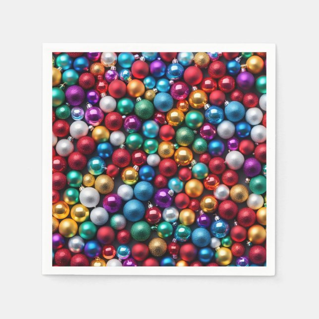 Farbenfrohe Weihnachtsballes Ornamente Serviette (Vorderseite)