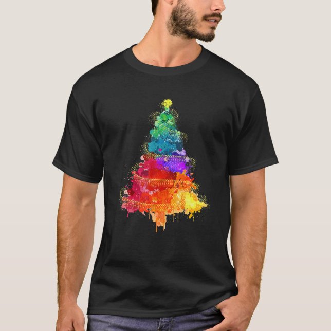 Farbenfrohe Weihnachtsbaum Gefärbte Krawatte Weihn T-Shirt (Vorderseite)