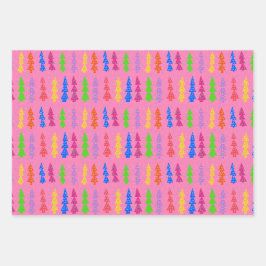 Farbenfrohe Weihnachtsbaum Pop Art Pink Geschenkpapier Set