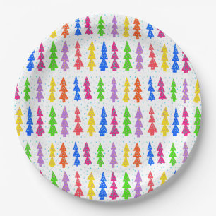 Farbenfrohe Weihnachtsbaum Pop Kunst, Kultur Pappteller