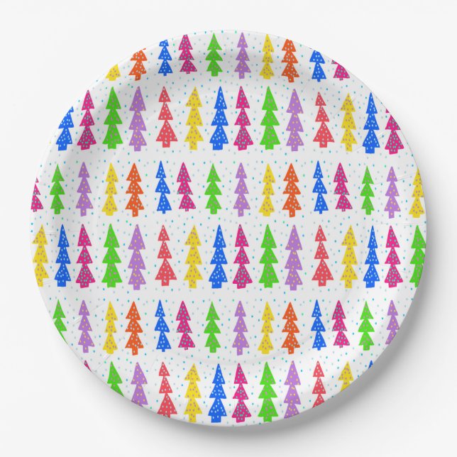 Farbenfrohe Weihnachtsbaum Pop Kunst, Kultur Pappteller (Vorderseite)