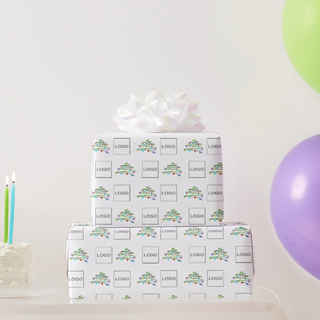 Farbenfrohe Weihnachtsbaum- und Firmenlogos Geschenkpapier (Partygeschenke)