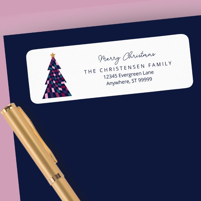 Farbenfrohe Weihnachtsbaumadresse (Shown as Return Address Labels)