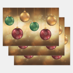 Farbenfrohe Weihnachtsbaumchen auf dem Gelben Boke Geschenkpapier Set