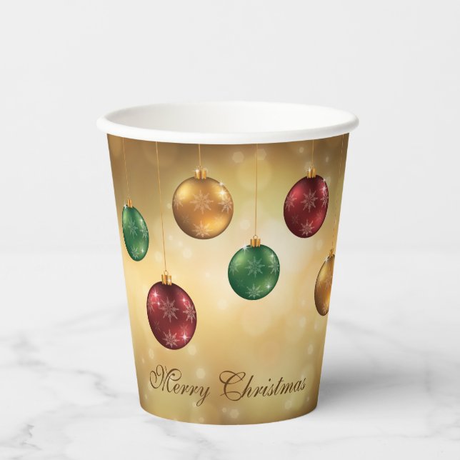 Farbenfrohe Weihnachtsbaumchen auf dem Gelben Boke Pappbecher (Vorderseite)