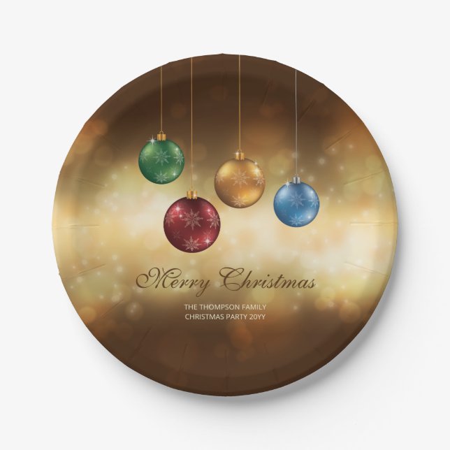 Farbenfrohe Weihnachtsbaumchen auf dem Gelben Boke Pappteller (Vorderseite)