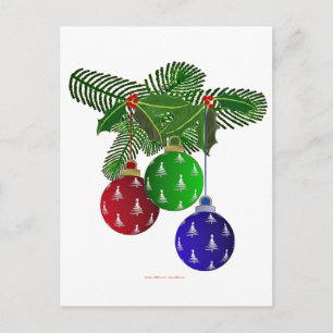 Farbenfrohe Weihnachtsbaumdekorationen Feiertagspostkarte