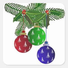 Farbenfrohe Weihnachtsbaumdekorationen Quadratischer Aufkleber