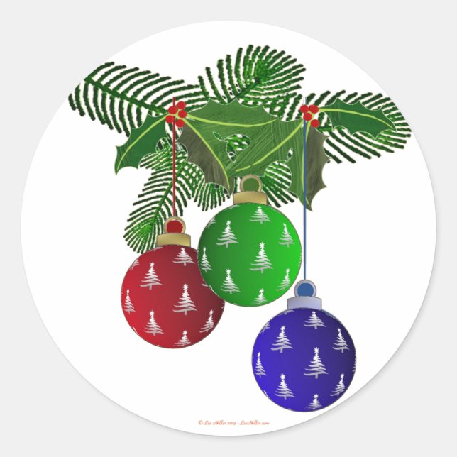 Farbenfrohe Weihnachtsbaumdekorationen Runder Aufkleber (Vorderseite)