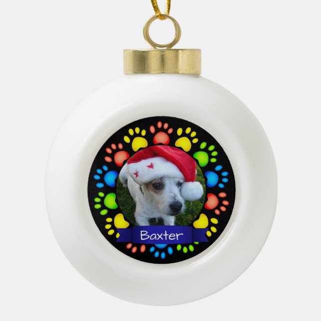 Farbenfrohe Weihnachtsbaumdrucke Keramik Kugel-Ornament (Vorderseite)