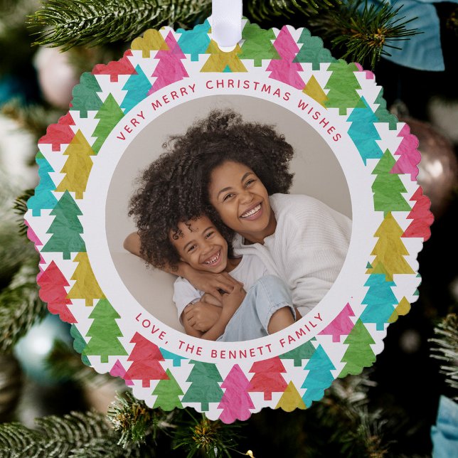 Farbenfrohe Weihnachtsbäume 2 Foto Ornament Karte (Von Creator hochgeladen)