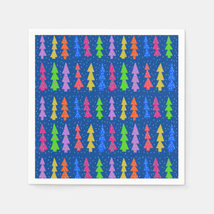 Farbenfrohe Weihnachtsbäume auf blau Serviette