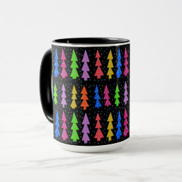 Farbenfrohe Weihnachtsbäume auf schwarz Tasse