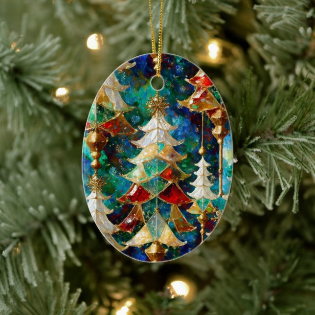 Farbenfrohe Weihnachtsbäume aus Glas Keramik Ornament (Baum)