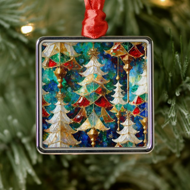 Farbenfrohe Weihnachtsbäume aus Glas Ornament Aus Metall (Baum)