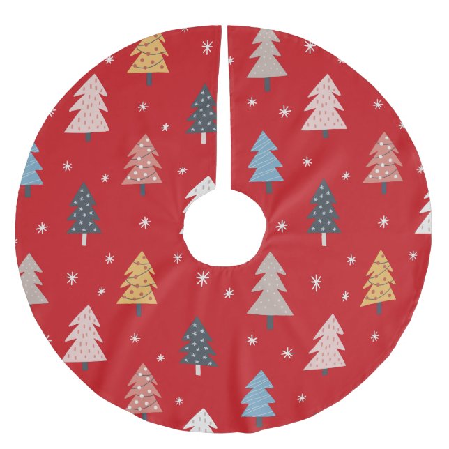 Farbenfrohe Weihnachtsbäume Dekoration Lichter Ret Polyester Weihnachtsbaumdecke (Vorderseite)