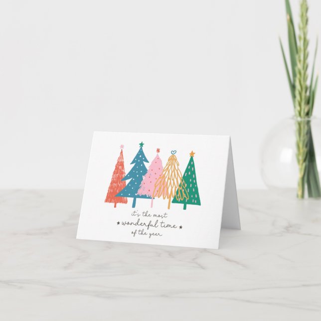 Farbenfrohe Weihnachtsbäume falten glänzende Weihn Karte (Vorderseite)