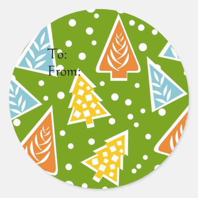 Farbenfrohe Weihnachtsbäume Geschenksticker Runder Aufkleber (Vorderseite)