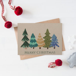 Farbenfrohe Weihnachtsbäume Kraft Papier Weihnacht Feiertagskarte