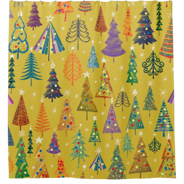 Farbenfrohe Weihnachtsbäume nahtlos Muster Hinterg Duschvorhang (Vorderseite)