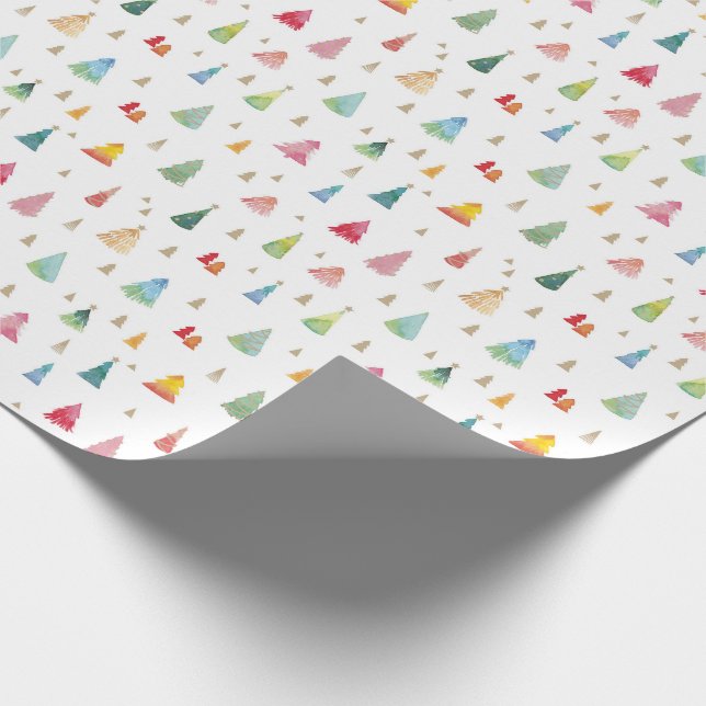 Farbenfrohe Weihnachtsbaumen Urlaub Geschenkpapier (Ecke)